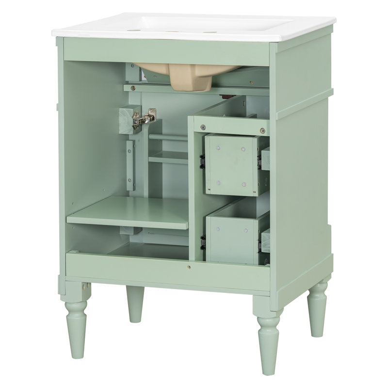 Meuble-lavabo moderne 24 po | Comptoir de lavabo en céramique intégré | Idée cadeau, Vert, 24
