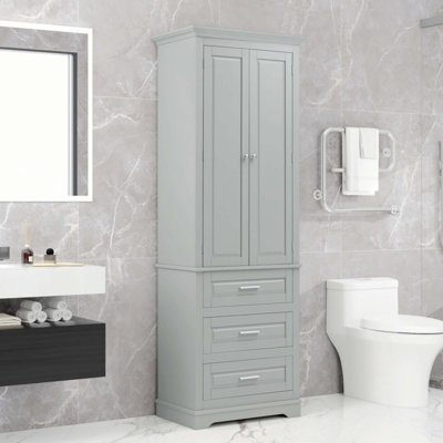 Armoire de salle de bain autoportante en panneau de fibres à densité moyenne Aidenjohn