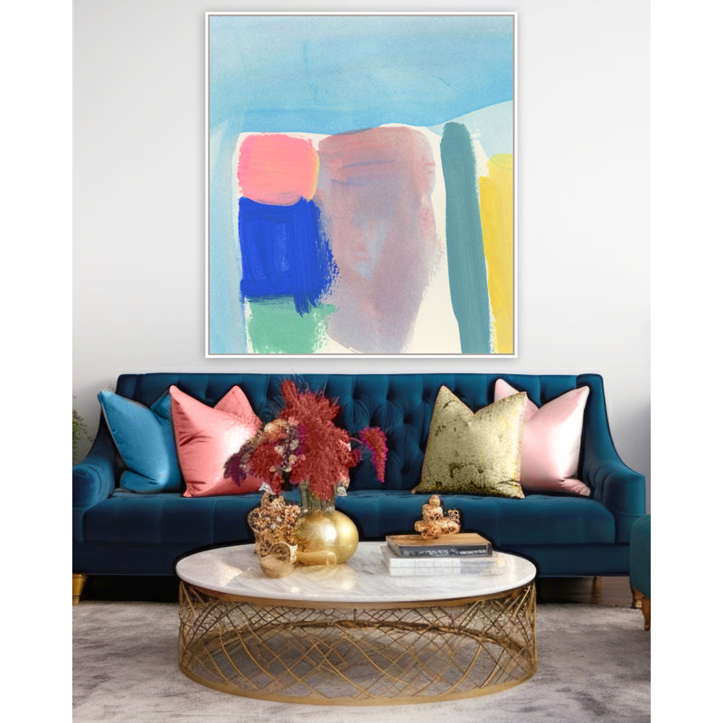 «Happy Place I» par Katie Ré Scheidt, H 34,25 po x l 31,25 po, Cadre flottant blanc