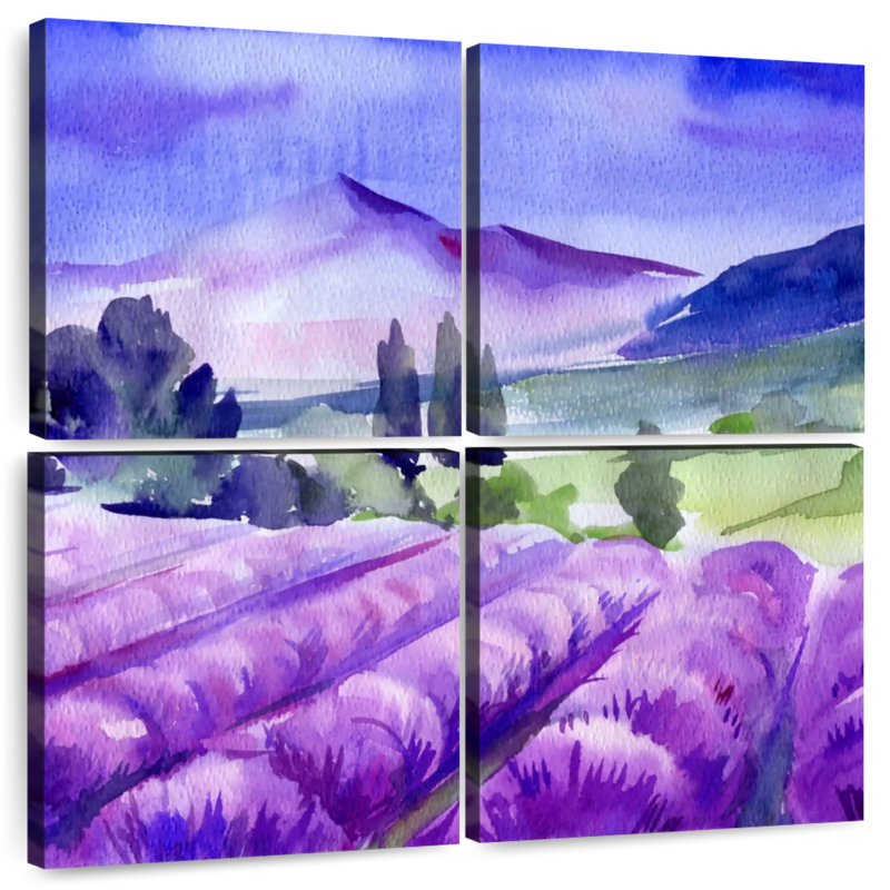 Alvord aquarelle ferme de lavande, H 18 po x l 18 po
