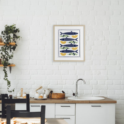 Poisson, citron et olives, reproduction encadrée sous verre, design par Bex Morley Design