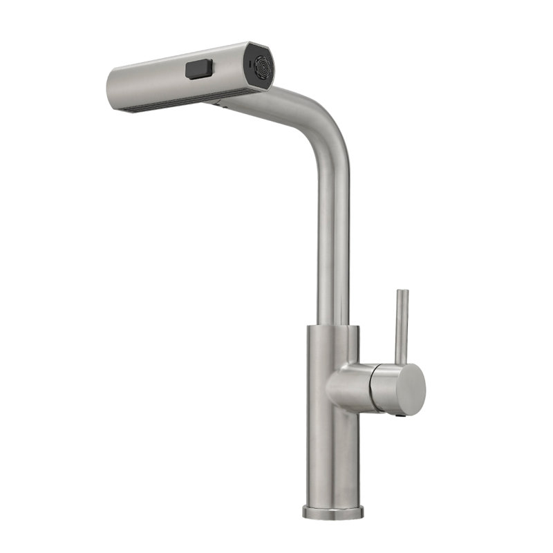 Robinet d'évier de cuisine, robinets de cuisine avec douchette extractible, robinet de bar à un trou, Nickel brossé