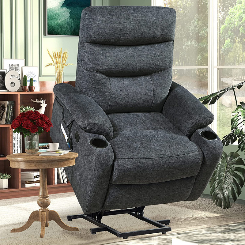 Upholstered Heated Massage Chair, Dark Gray