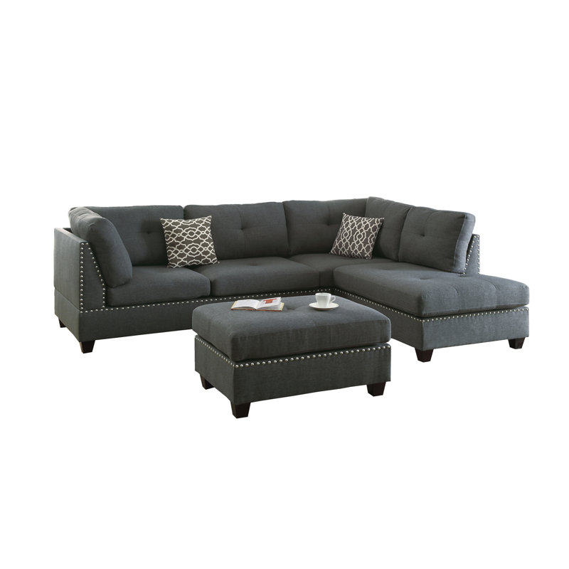 3-PC SECTIONAL In Blue Gray, Dark Gray Fabric