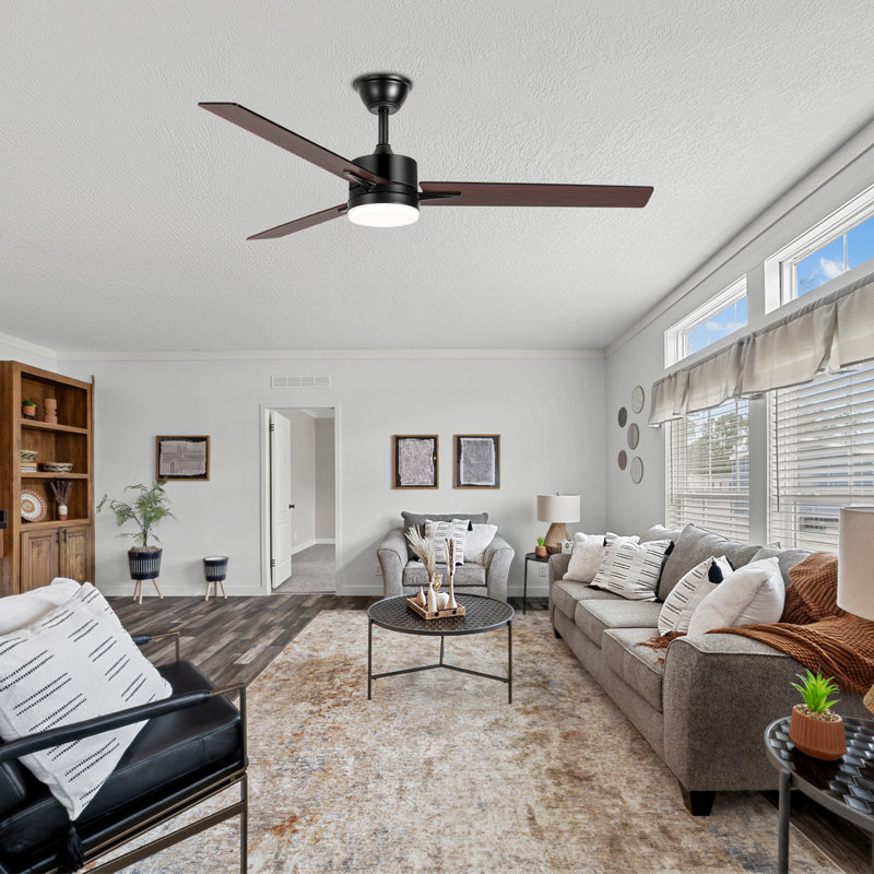 52" 3-Blade Matte Black LED Standard Ceiling Fan with Remote Control and Light Kit Included
