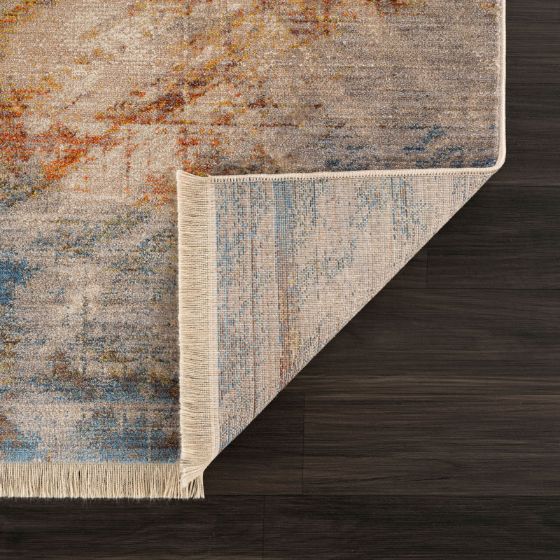 Vintage Overdyed Abstract Performance Area Rug with Fringe, Rectangle 7'9" x 10'