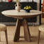 Table de salle à manger beige et brun en noyer fritté rond + bois massif-1241995674