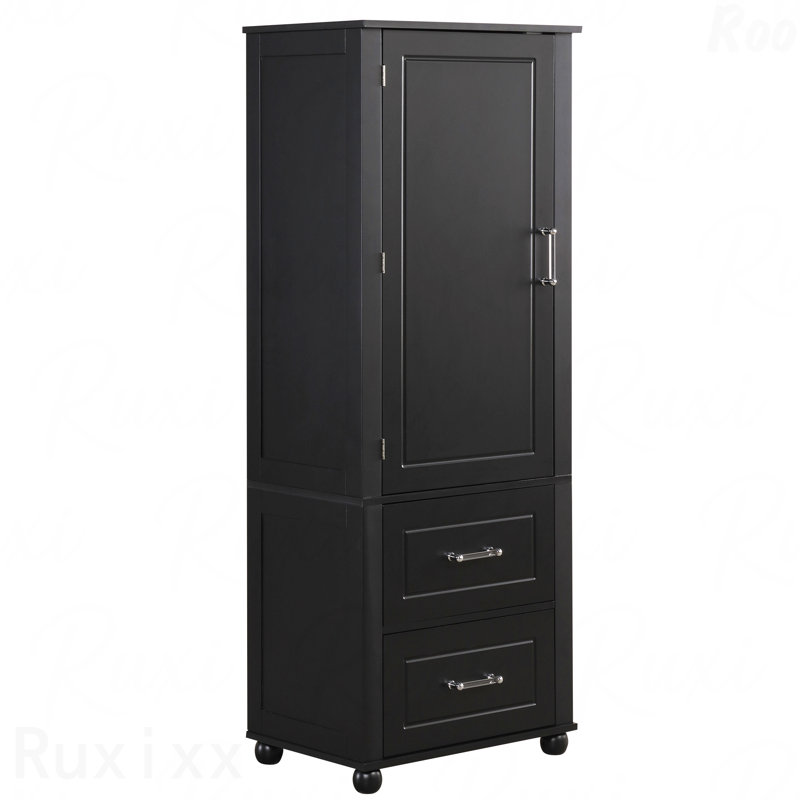 Tall Bathroom Storage Cabinet, Freestanding Storage Cabinet With Two Drawers And Adjustable Shelf, Mdf Board With Painted Finish, Black