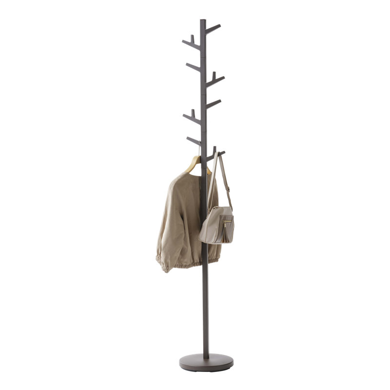 Slim Brown Steel Branch Coat Rack with Adjustable Hooks
