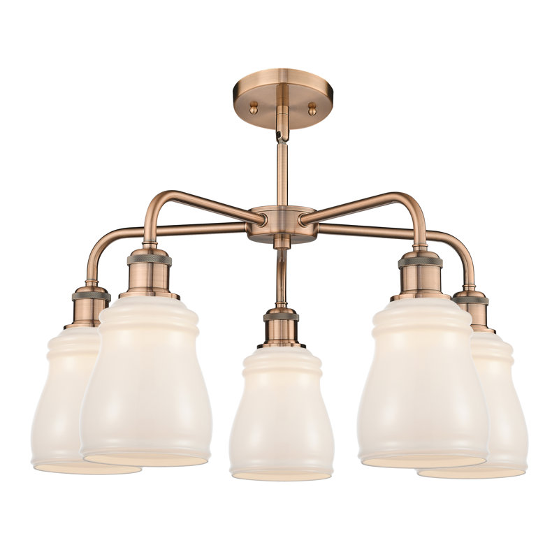 Lustre en forme de cloche à 5 lumières Bryanie, Blanc, Cuivre antique