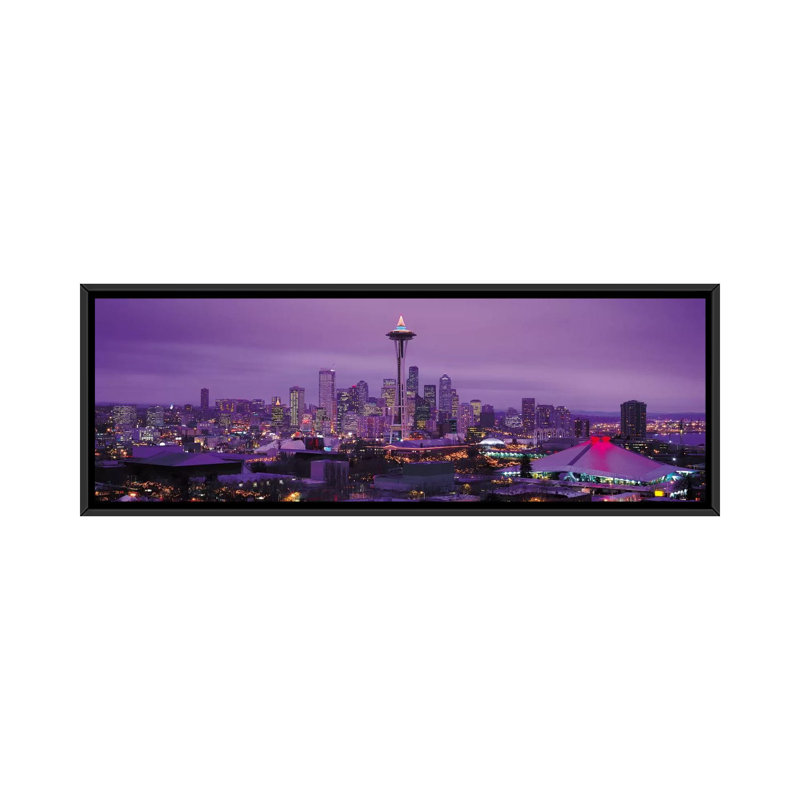 Cityscape panoramique avec horizon panoramique seattle, reproduction de photo sur toile en mauve, Toile tendue