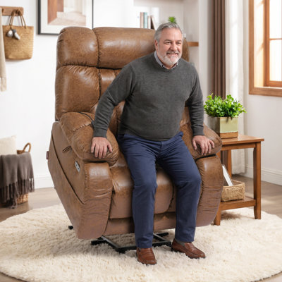 Grand fauteuil inclinable électrique pour personnes âgées de grande taille, fauteuil releveur électrique plat de 172 degrés, repose-pieds surélevé sans gravité, similicuir vieilli rétro, style américain classique, brun noisette