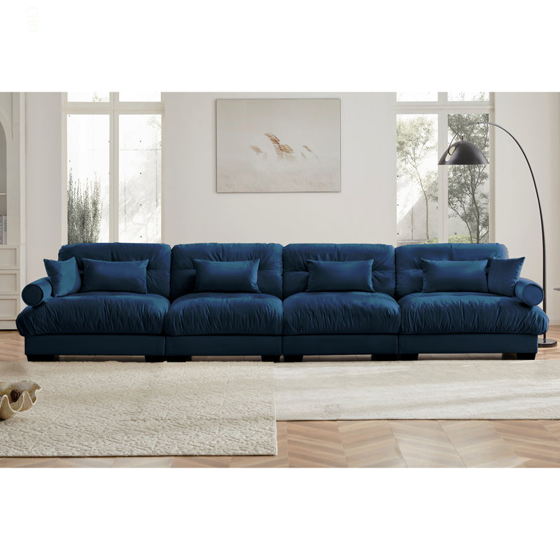 Canapé modulaire surdimensionné en velours super confortable avec repose-pieds mobile, Velours bleu