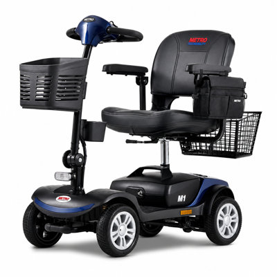 Four-wheel Compact Electric Mobility Scooter, Folding Mobility Scooter For Seniors, Compact Mobility Vehicle, Equipped With A 300w Motor, Suitable For Adults Weighing No More Than 300 Lbs (approximately 136 Kg), Glossy Blue