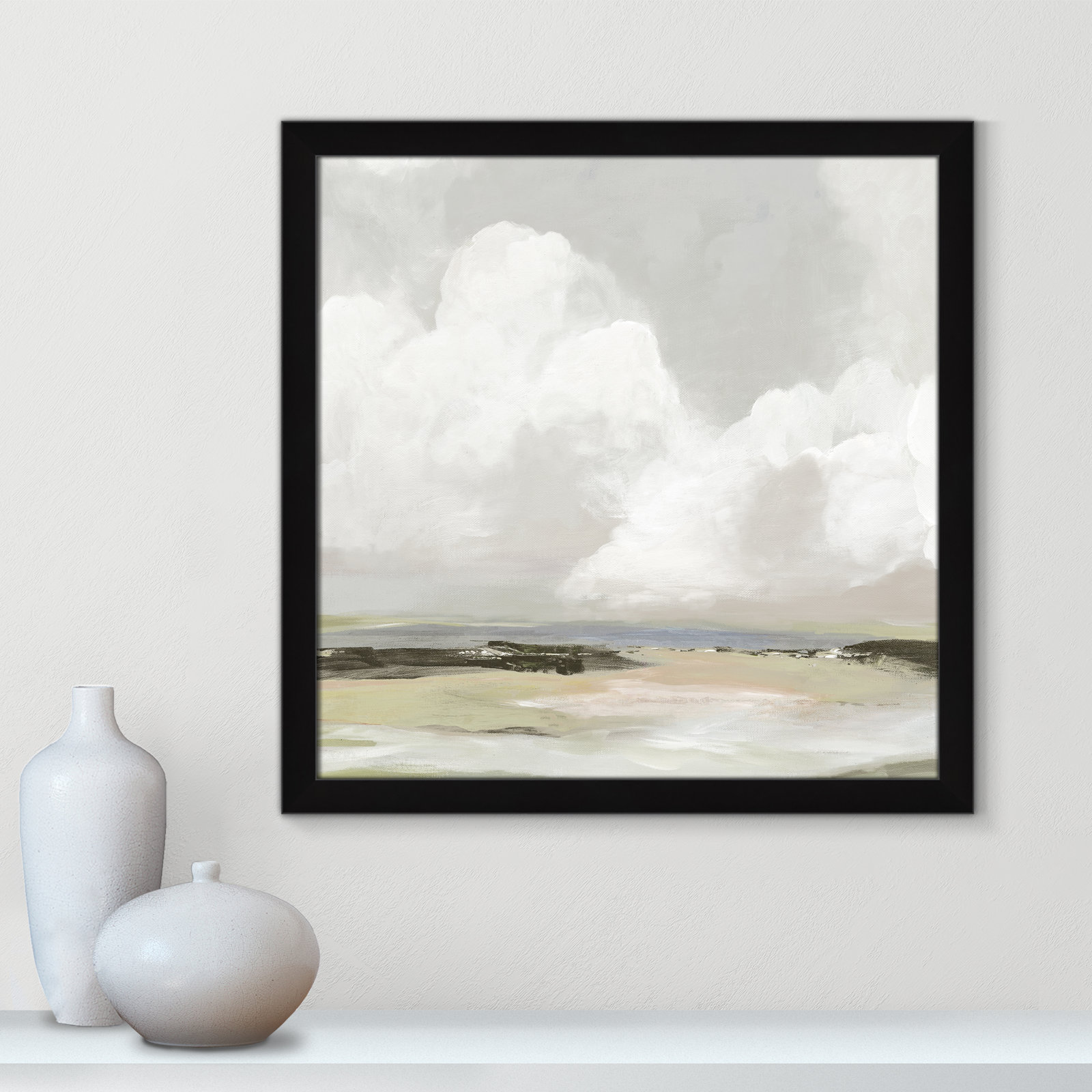 Soft Clouds - Picture Frame Painting Print, 24.5" H x 24.5" W x 1.12" D, Black Framed