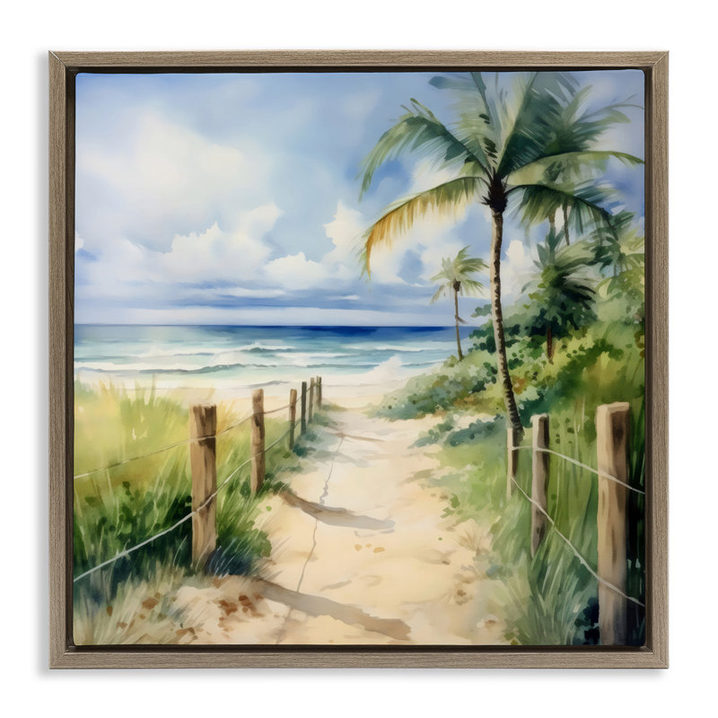 Cadre flottant flouté Palm Tree Beach, design par LSR Design Studio, Cadre flottant orme Montalcino, H 18 po x l 18 po
