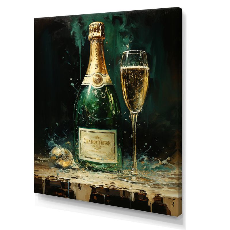 «Gold and Emerald Champagne Dream I» - Impression sur toile champagne, H 32 po x l 24 po x P 1 po, Toile tendue