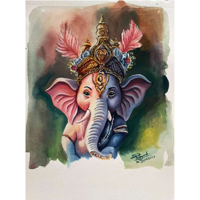 Abstrait du dieu Ganesha | Couleur de l'affiche sur papier | Par Priyank