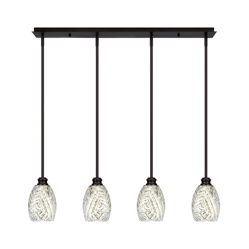 Luminaire suspendu linéaire à 4 lumières avec verre de 5 po Edge, Espresso, Fusion naturelle