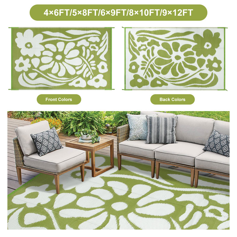 Tapis d'extérieur imperméable et réversible tant pour le patio que pour le camping, Rectangle 6 pi x 9 pi