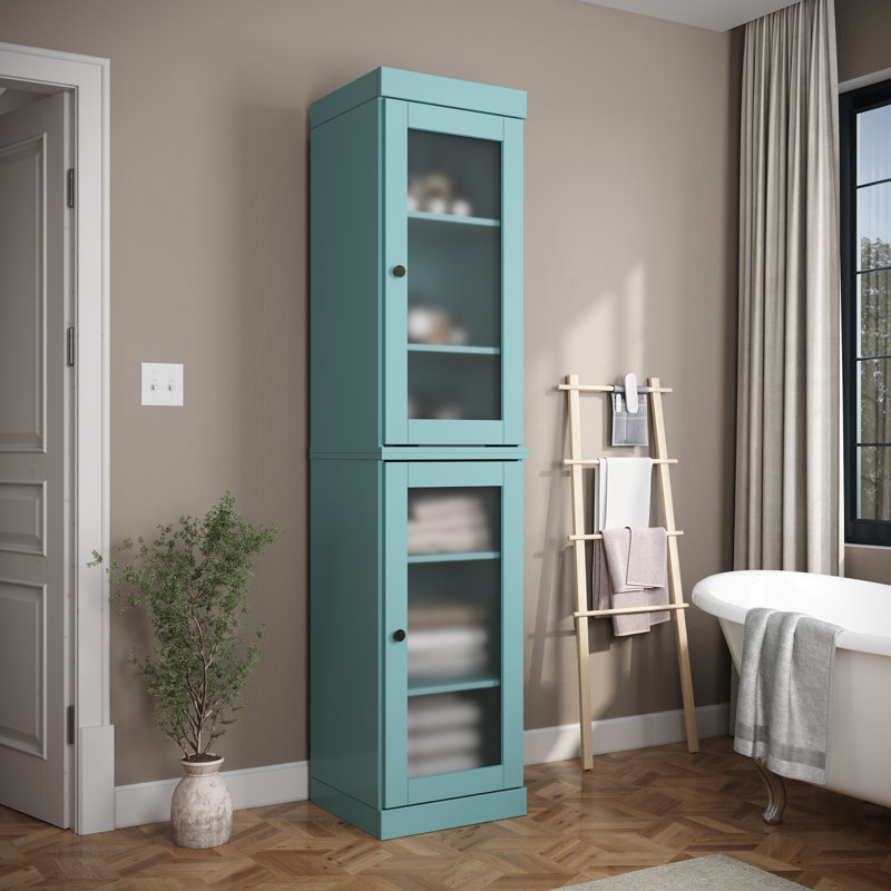 Armoire de rangement de salle de bain 100% bois massif Palace Imports, portes en verre givré, tablettes réglables, l 16,5 po, hauteur 71,5 po