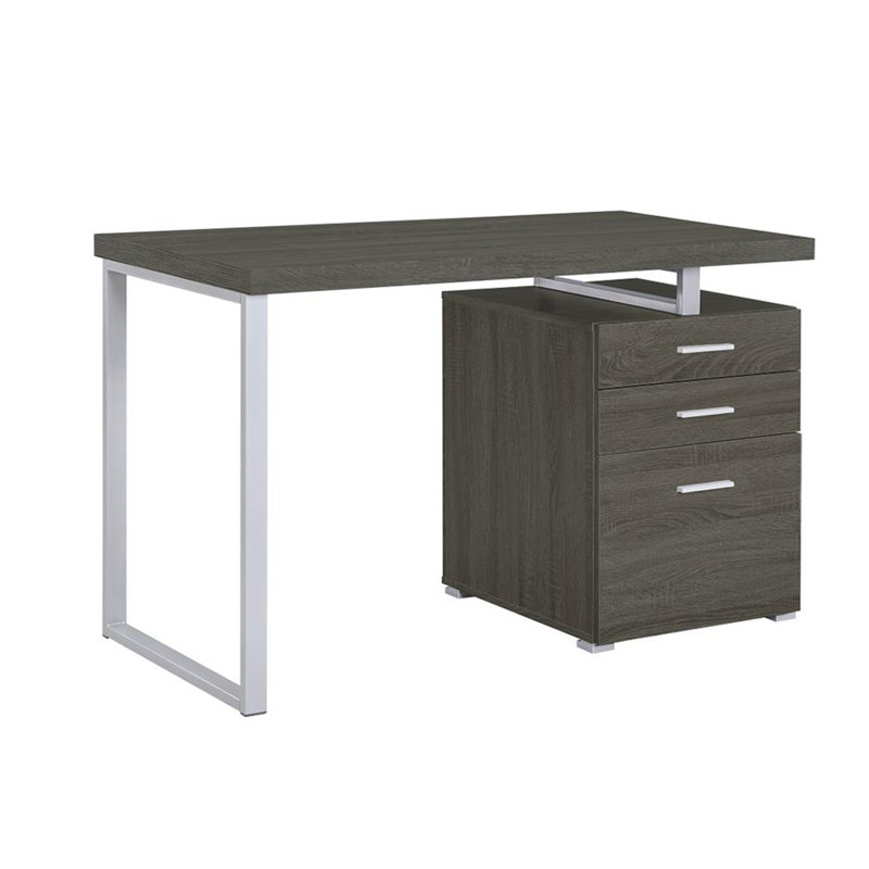 Bureau 3 tiroirs à finition cappuccino, Cappuccino / Argent