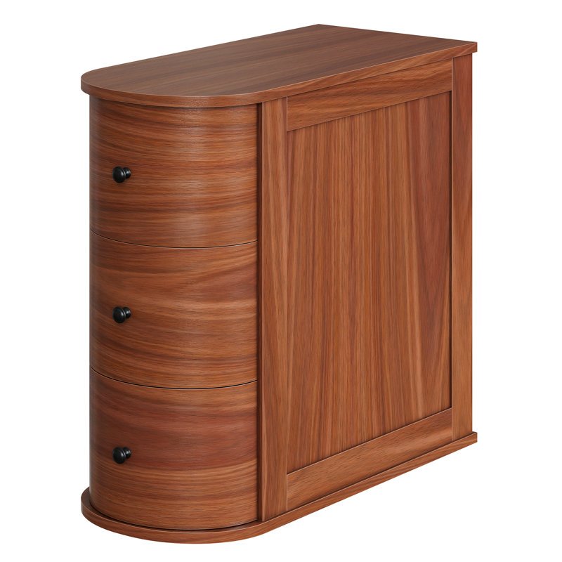 Malaga Wood Narrow Side Table with 3 Drawers , Brown