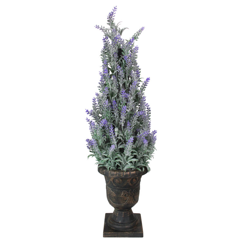 Plante florale artificielle verte et mauve 35 po 35 po