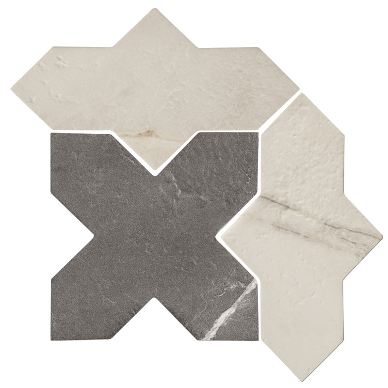 Istanbul Templar Shield With Cross 8-3/8 In. X 8-3/8 In. Porcelain Floor And Wall Tile Kit, White/Black