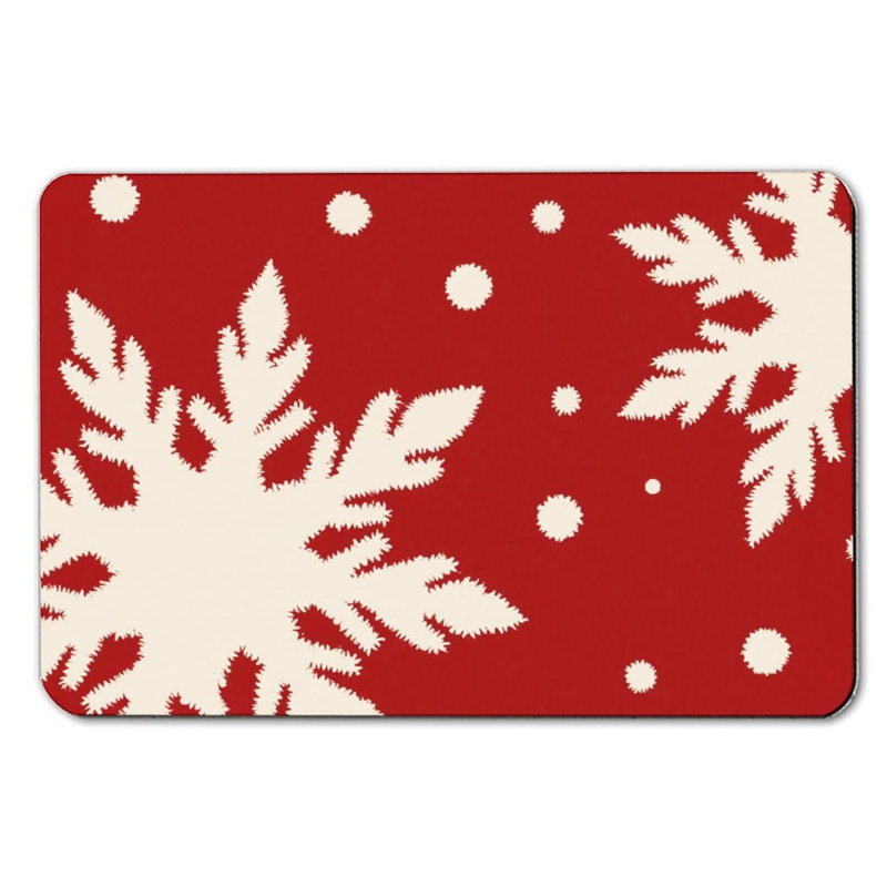 Red White Snowflake Design Bath Mat For Bathroom, 16 X 24