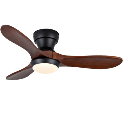 36 Inch Flush Mount Ceiling Fan with Light, 3 Blade Dark Walnut Low Profile Ceiling Fan with Remote, 6-Speed Reversible Quiet DC Fan for Bedroom Living Room, 3 Color LED Light, 1/4/8 Timer