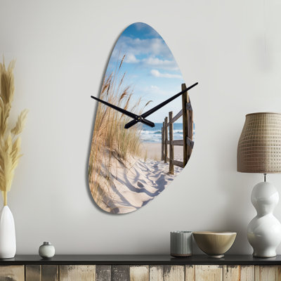 Tranquillity Path To Dune Beach III - Fall Shape Large Beige Wall Clock - Unique Shape