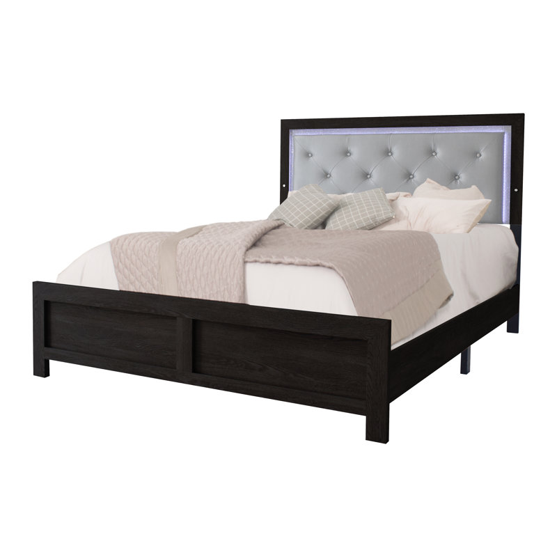 Lit plateforme tapissier Salmas, Grand, Noir