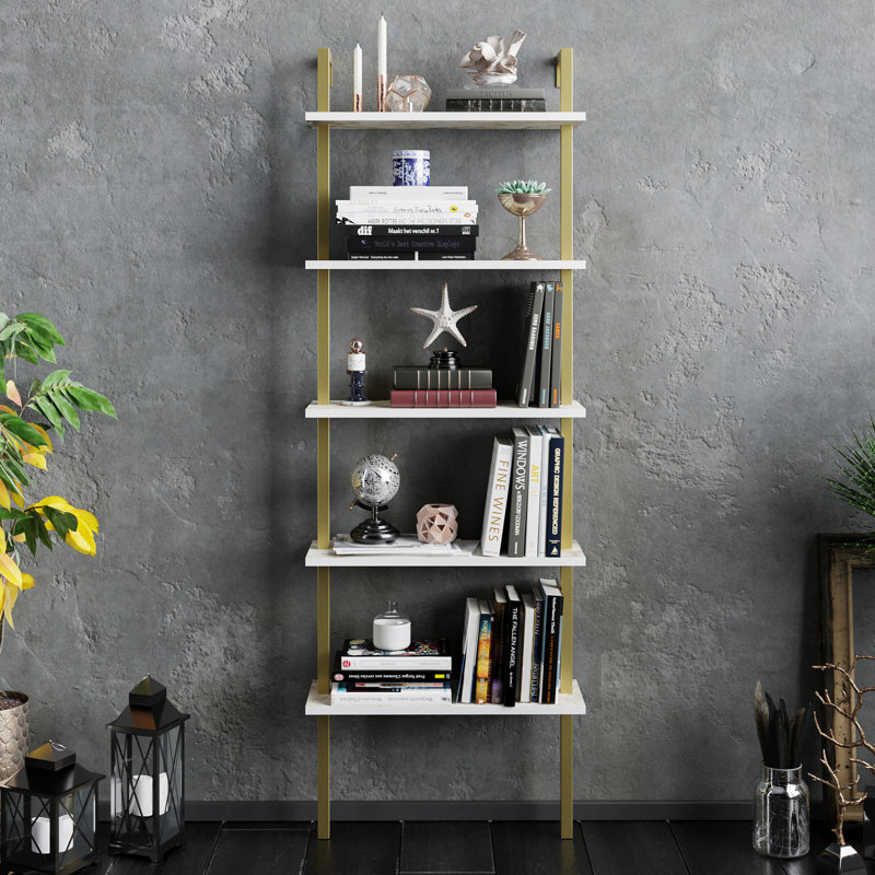 Innes 174cm H 60cm W Bookcase, Gold/White