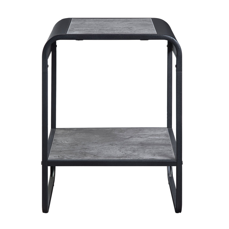 Table de bout moderne noire et grise avec processus d'assemblage pratique gris béton élégant et pour le mobilier de salon