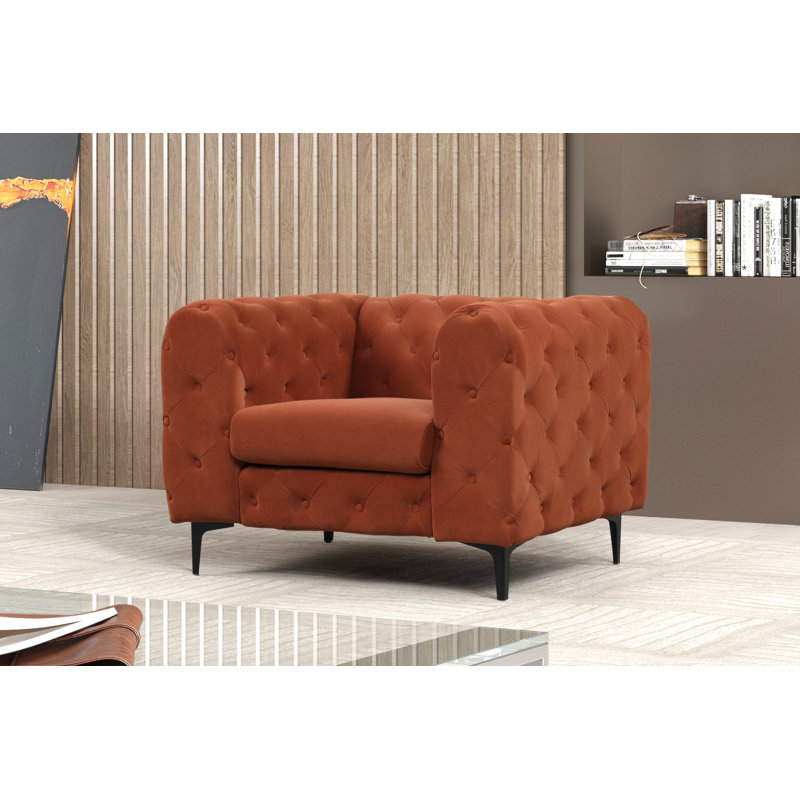 Gladys Velvet Armchair, Orange Velvet, Black