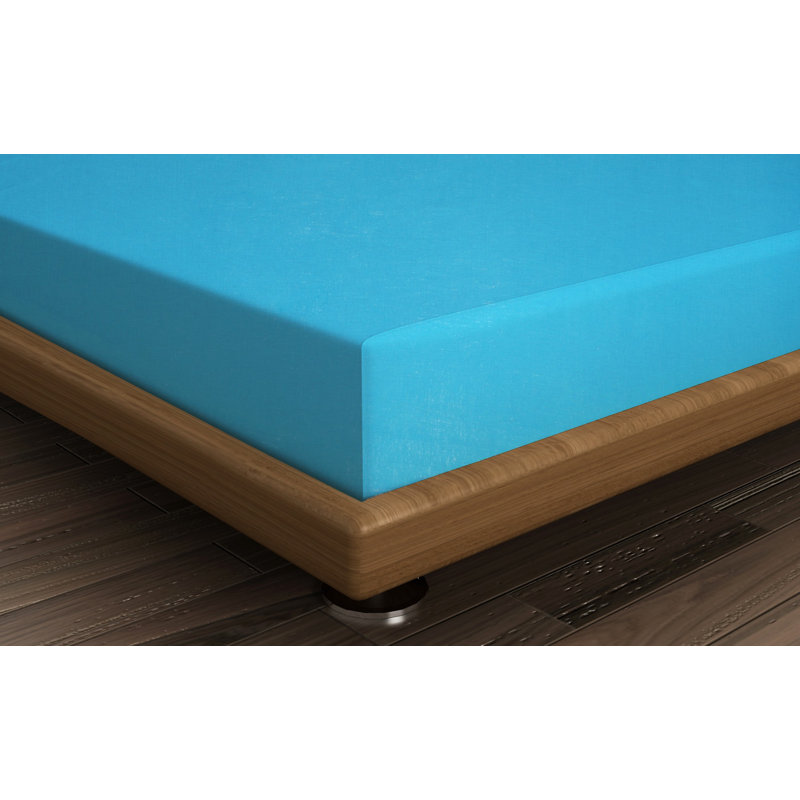 Premium Sax Blue Double Fitted Sheet, 51.2 x 78.7 x 7.9 inches | 100% Cotton, 142 Thread Count, Antibacterial Protection | Machine Washable at 86°F, Sanforized for Durability | Soft, Comfortable Bedding for a Restful Sleep