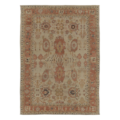 Rug & Kilim’S Oushak Rug In Creamy Beige With Rust Floral Patterns