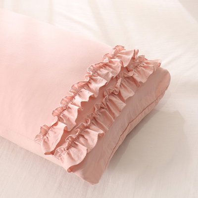 Pink Body Pillow Case, Chic Ruffle Pillow Sham, 20x54 inches, French Country Vintage Ruffled Pillowcase 1 Pack, Soft Washed Microfiber