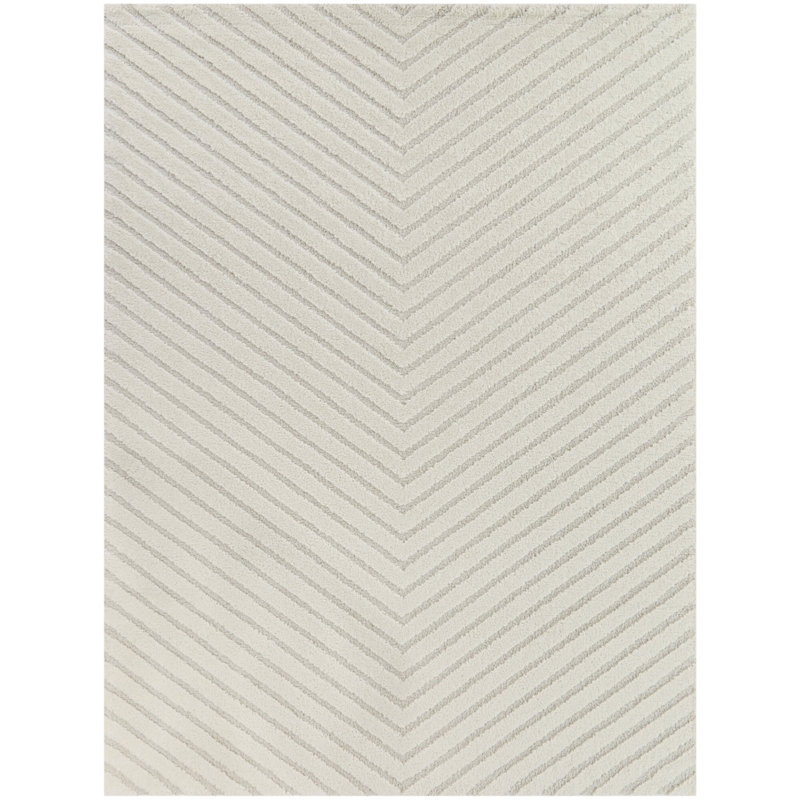 Tapis crème moderne à rayures Humeston, Rectangle 5 pi 3 po x 7 pi