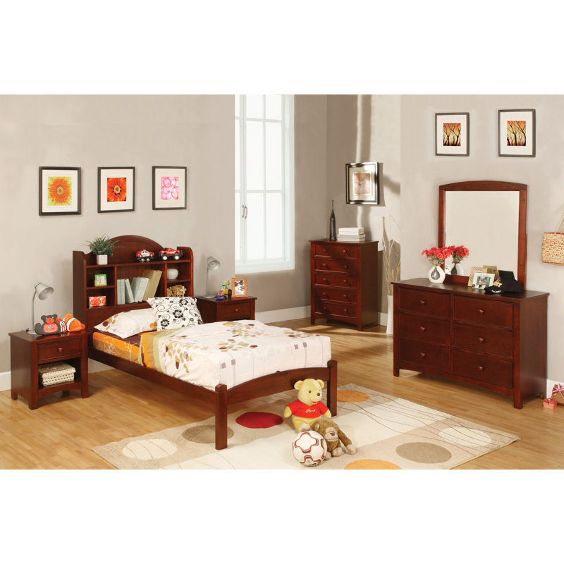 Commode 6 tiroirs avec miroir Bedford, Cerisier