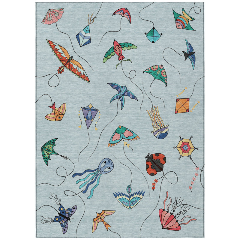 Machine Washable Indoor/Outdoor Chantille ACN2659 Kids Rug, Sky, 9' x 12'