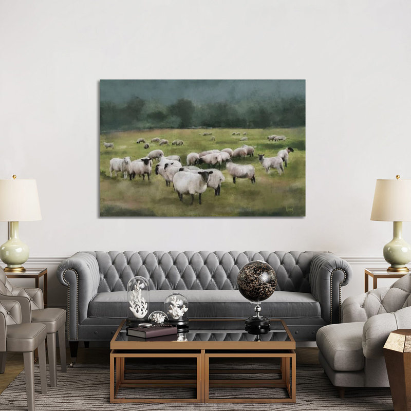 Moody Sheepscape, 40" H x 60" W x 1.5" D, No Mat, Wrapped Canvas
