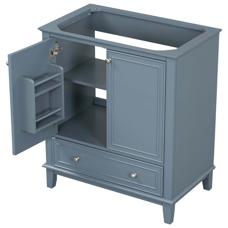 30" Blue Solid Wood Freestanding Bathroom Vanity Base