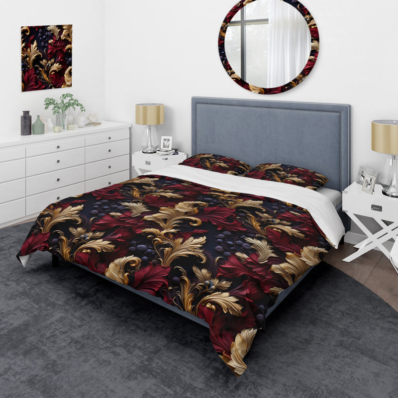 Literie opulente à motif victorien à volutes victoriennes II, Housse de couette simple + 1 taie décorative stan