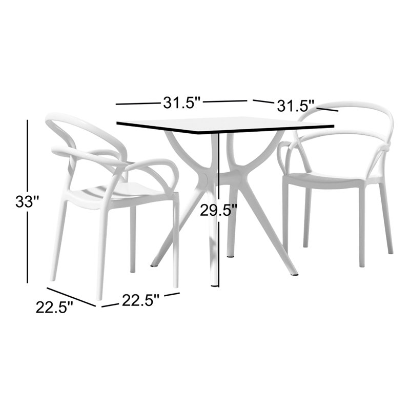 Ensemble bistro carré en plastique pour 2 personnes l 31,5 po Farrah