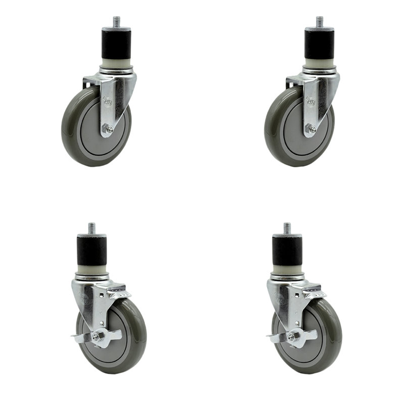 Ensemble de 4 roulettes extensibles en polyuréthane 4 pièces avec 2 freins, gris