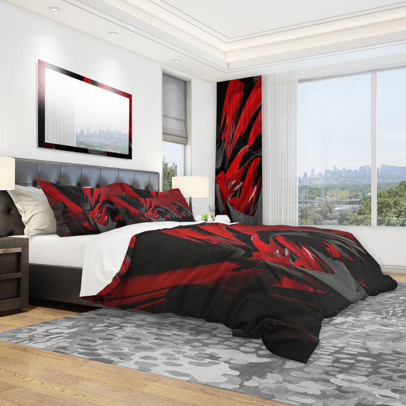 Grey Mixer - Abstract Duvet Cover Set - Microfiber Polyester, Full/Queen Duvet Cover + 2 Shams, Red