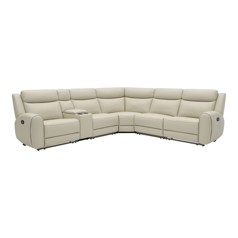Canapé modulaire inclinable manuel Burroughs, Cuir véritable beige
