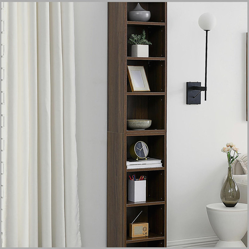 8-Tier Media Tower Rack, Slim Storage Cabinet with Adjustable Shelves, Tall Narrow Bookcase Display Bookshelf, Multi-functional double-decker bookcase
